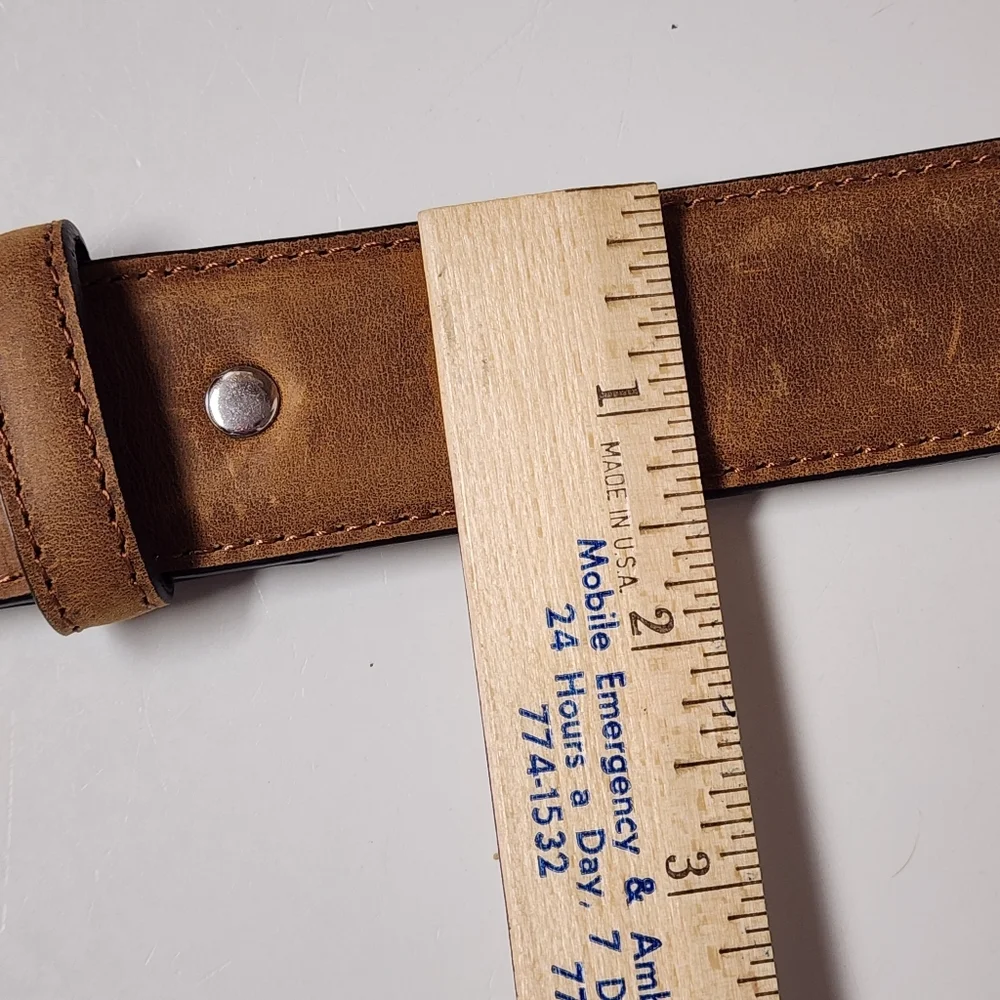 Nocona Belt Sz 32 Brown Tan Genuine Leather Silver Buckle Excellent Condition